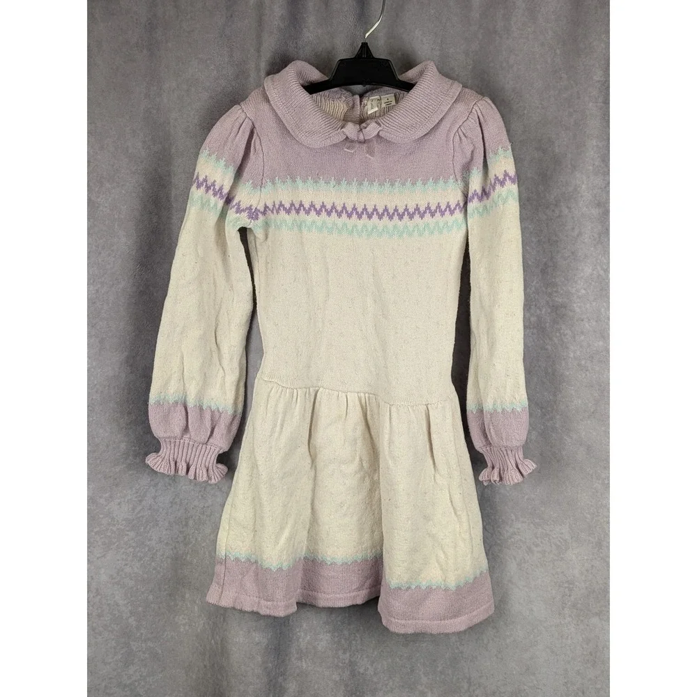 Janie‎ and Jack Girls Size 6 Lavender Cream Fair Isle Knit Sweater Dress C306